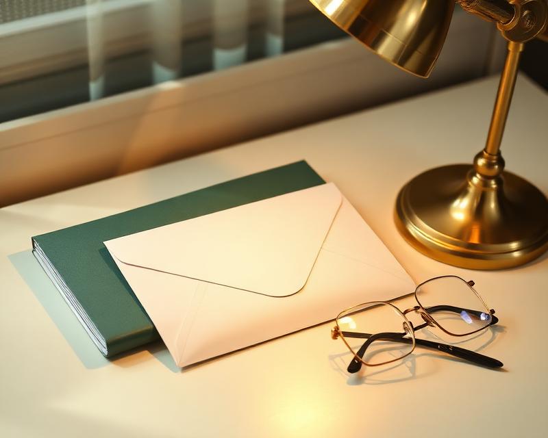 Government letter envelope with reading glasses on a calm desk